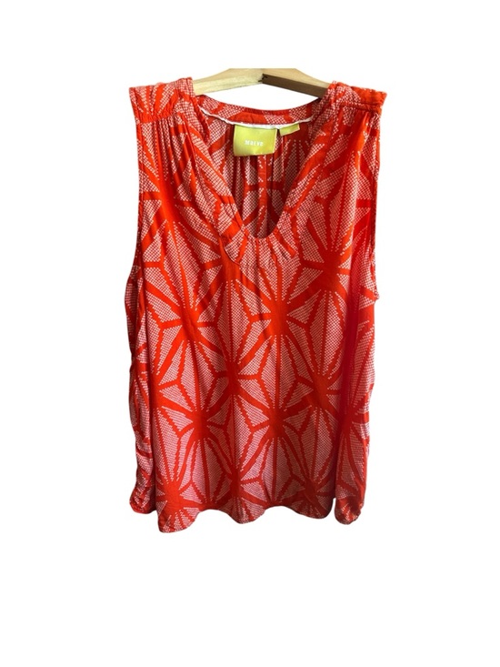 Maeve Tops - Maeve Orange-Red Geometric Sleeveless V-Neck Camisole Summer Sleeveless Blouse